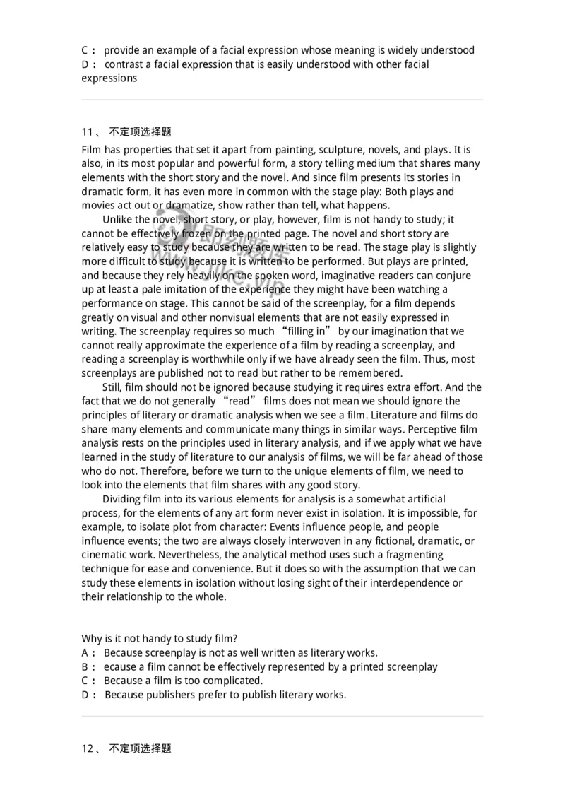 340506-阅读理解2-174340_军队文职(1)_01.军队文职真题-专业课_（全）版本一（历年真题+章节练习+模拟题）_英语言文学(军队文职)_章节练习_纯题目