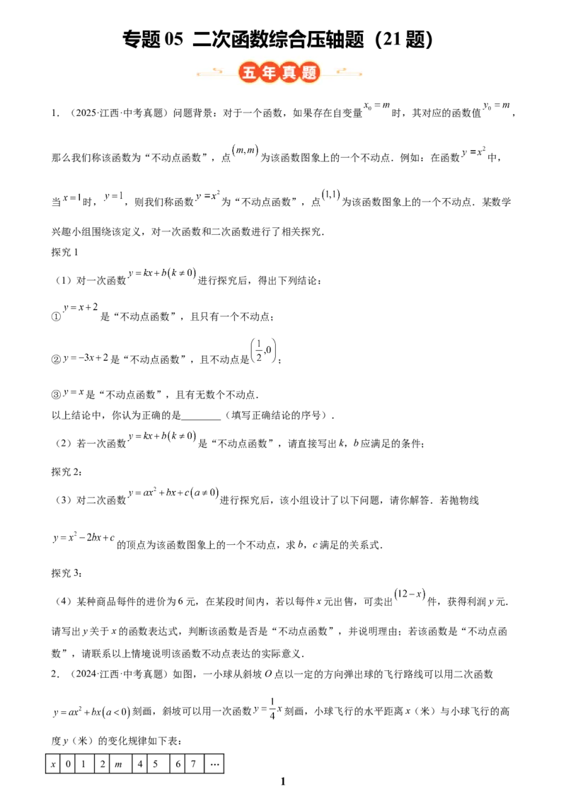 专题05二次函数综合压轴题(21题)(原卷版)_2023-2025《3年中考1年模拟真题分类汇编》数学