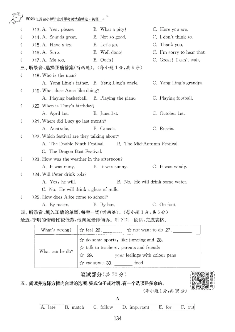 备考2024-江苏省小学英语毕业试卷精选（春雨）_2024年人教版小学数学一二三四五六年级上册下册期中期末试a0747_小学全科《同步练习+精品试卷》打包下载（1-6年级单元月考期中期末试卷）