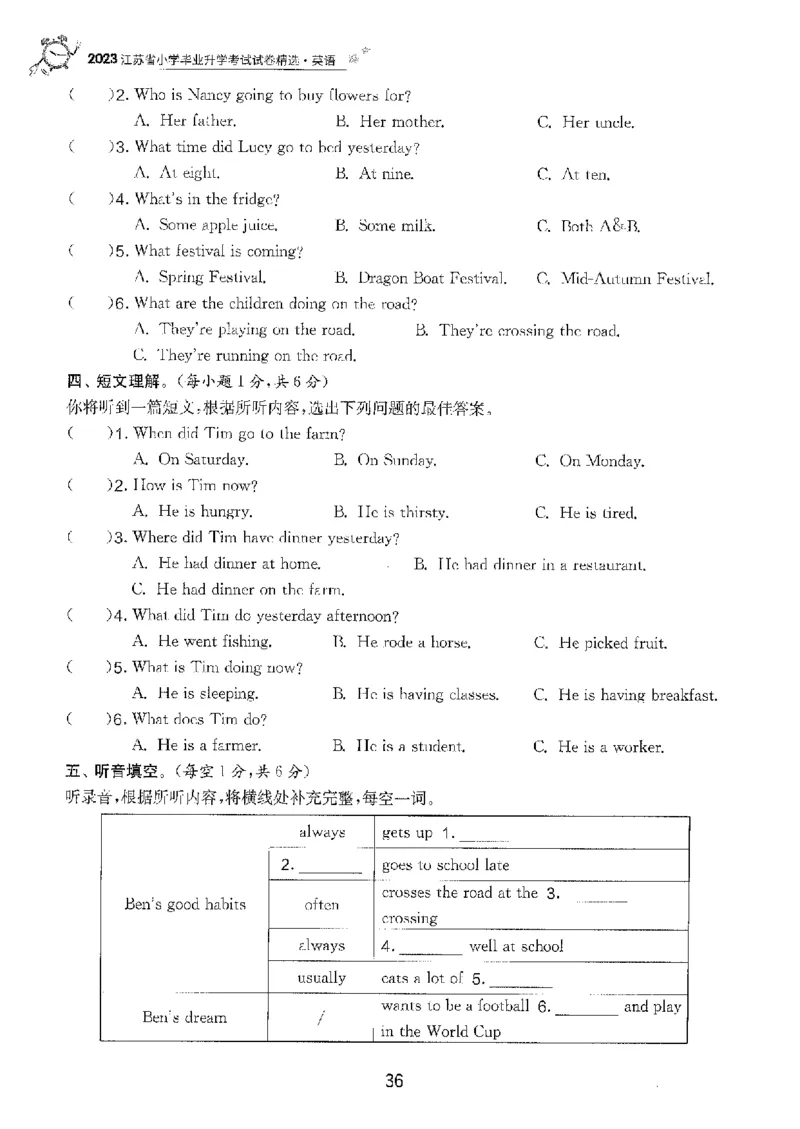 备考2024-江苏省小学英语毕业试卷精选（春雨）_2024年人教版小学数学一二三四五六年级上册下册期中期末试a0747_小学全科《同步练习+精品试卷》打包下载（1-6年级单元月考期中期末试卷）
