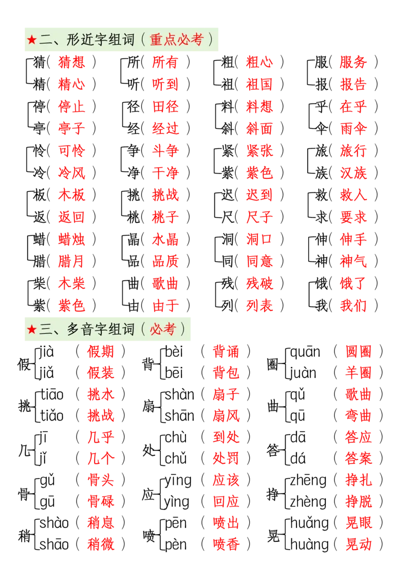 三上期中高频考点_🍎⭐️期中知识汇总语文25年上册_三上