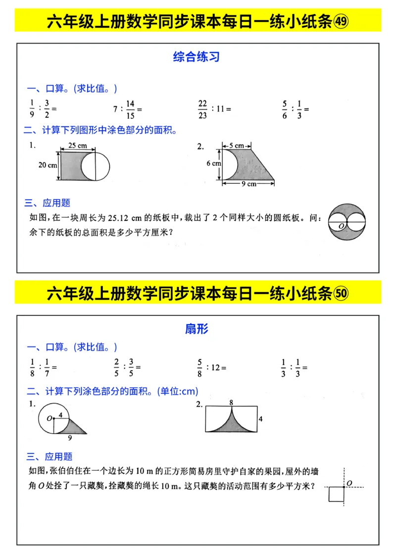 25秋六年级上册人教版数学《每日一练小纸条》带答案_六上数学25秋