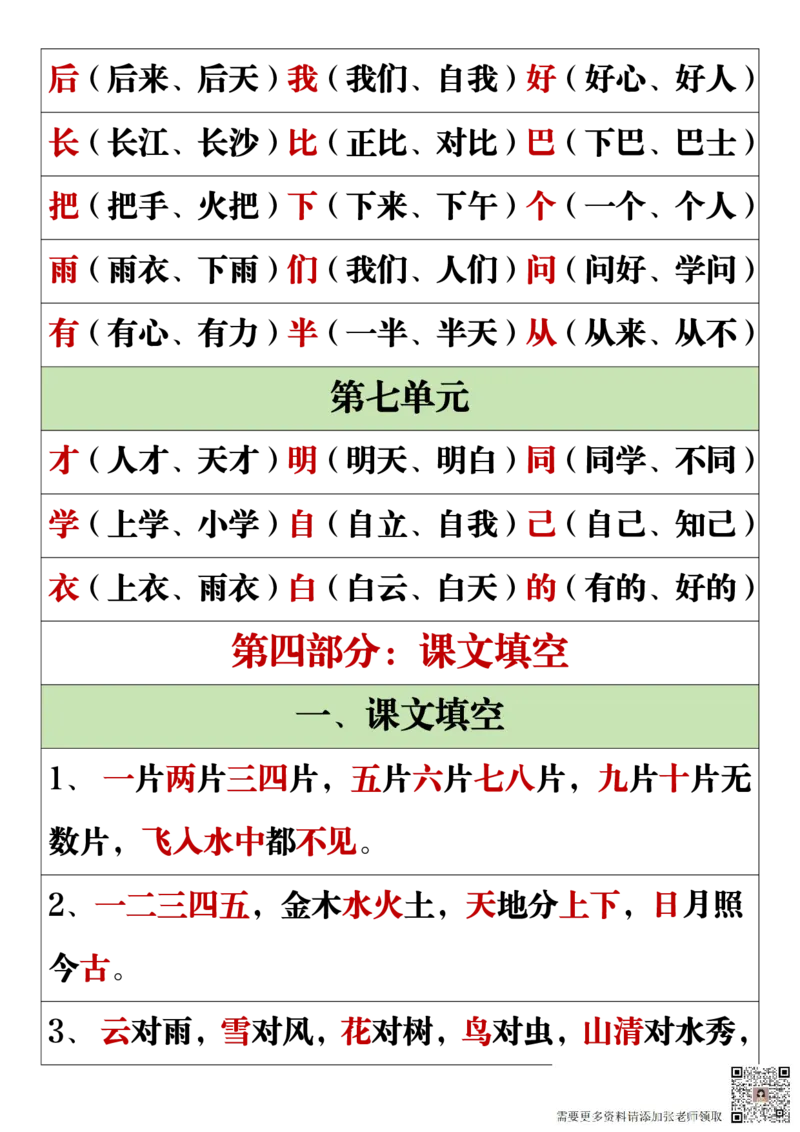11.19一年级语文上册全册重点知识点汇总_一年级上下册资料_一年级上册小红书同款资料_一年级(1)