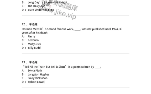 340402-美国文学-174336_军队文职(1)_01.军队文职真题-专业课_（全）版本一（历年真题+章节练习+模拟题）_英语言文学(军队文职)_章节练习_纯题目
