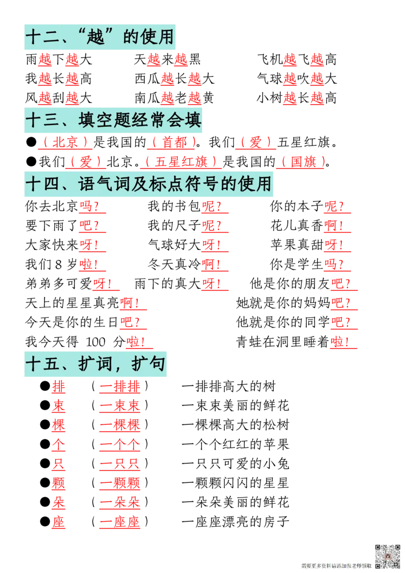 12.13一年级语文上册期末重点复习总结_一年级上下册资料_一年级上册小红书同款资料_语文