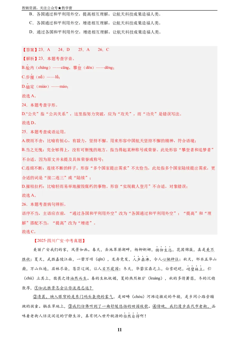 专题06基础知识综合(解析版)_2023-2025《3年中考1年模拟真题分类汇编》语文