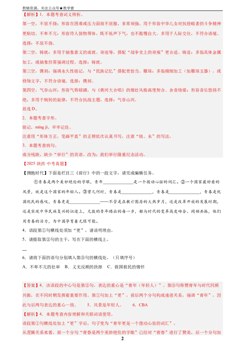 专题06基础知识综合(解析版)_2023-2025《3年中考1年模拟真题分类汇编》语文