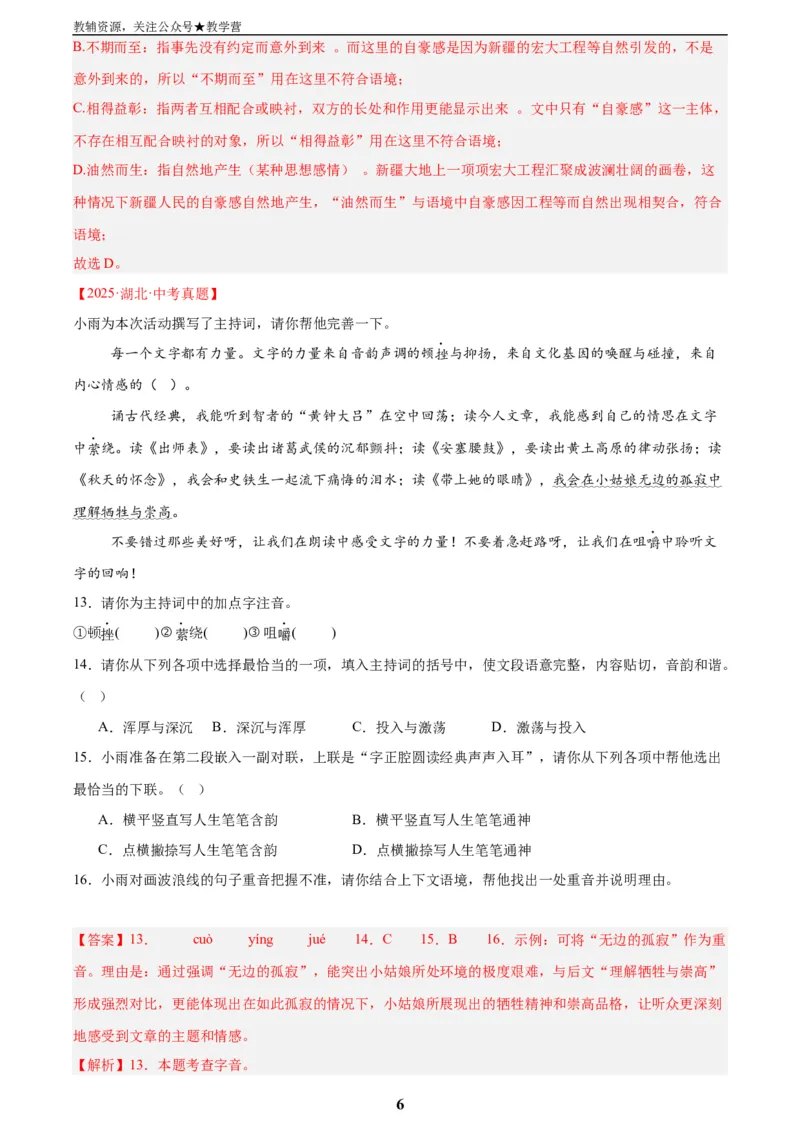 专题06基础知识综合(解析版)_2023-2025《3年中考1年模拟真题分类汇编》语文
