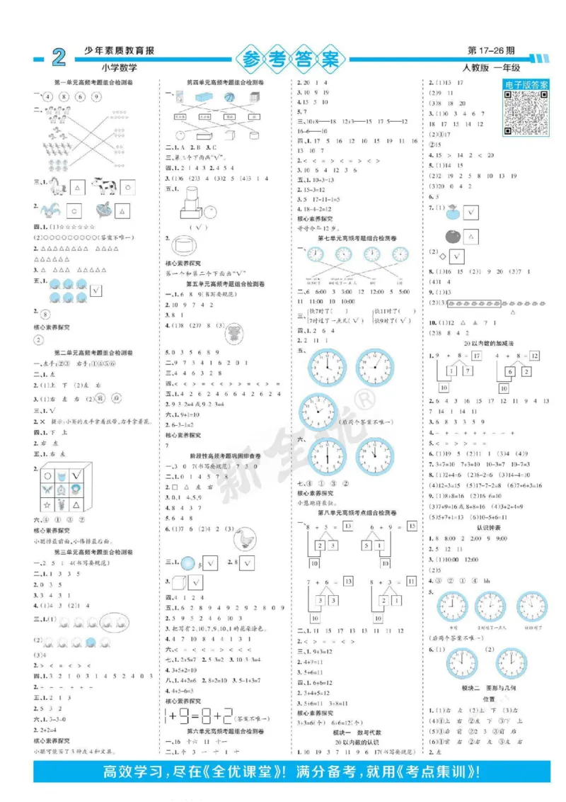 少年素质教育报1年级上册数学人教版_2024年人教版小学数学一二三四五六年级上册下册期中期末试a0747_小学全科《同步练习+精品试卷》打包下载（1-6年级单元月考期中期末试卷）