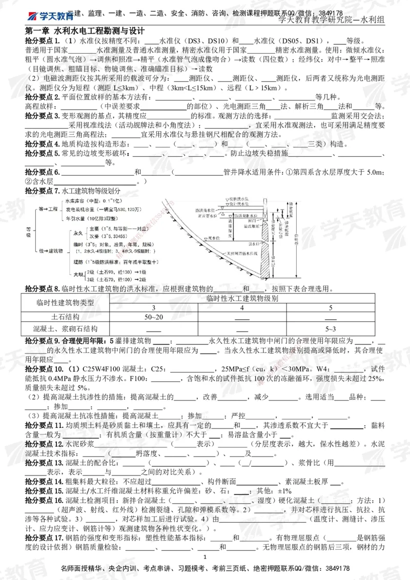 02.2025一建《水利》考前10页纸（填空版）_2026年一级建造师_2026年一建水利_2025年一建水利SVIP_05-考前密训✿央企特训✿机构普押_17-水利《考前十页纸》XT