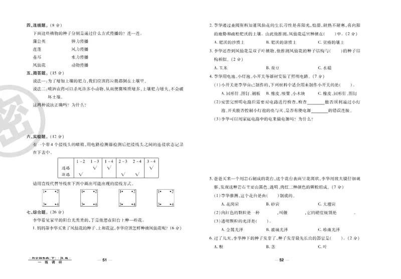 科学教科版试卷4年级下册_2024年人教版小学数学一二三四五六年级上册下册期中期末试a0747_小学全科《同步练习+精品试卷》打包下载（1-6年级单元月考期中期末试卷）_小学科学