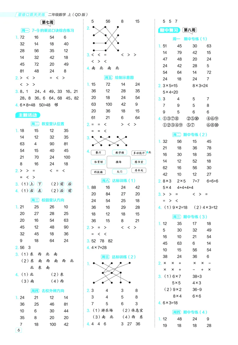 25秋星级口算天天练二年级数学上（QD版）答案_🍎星级口算青岛25年上册(1)