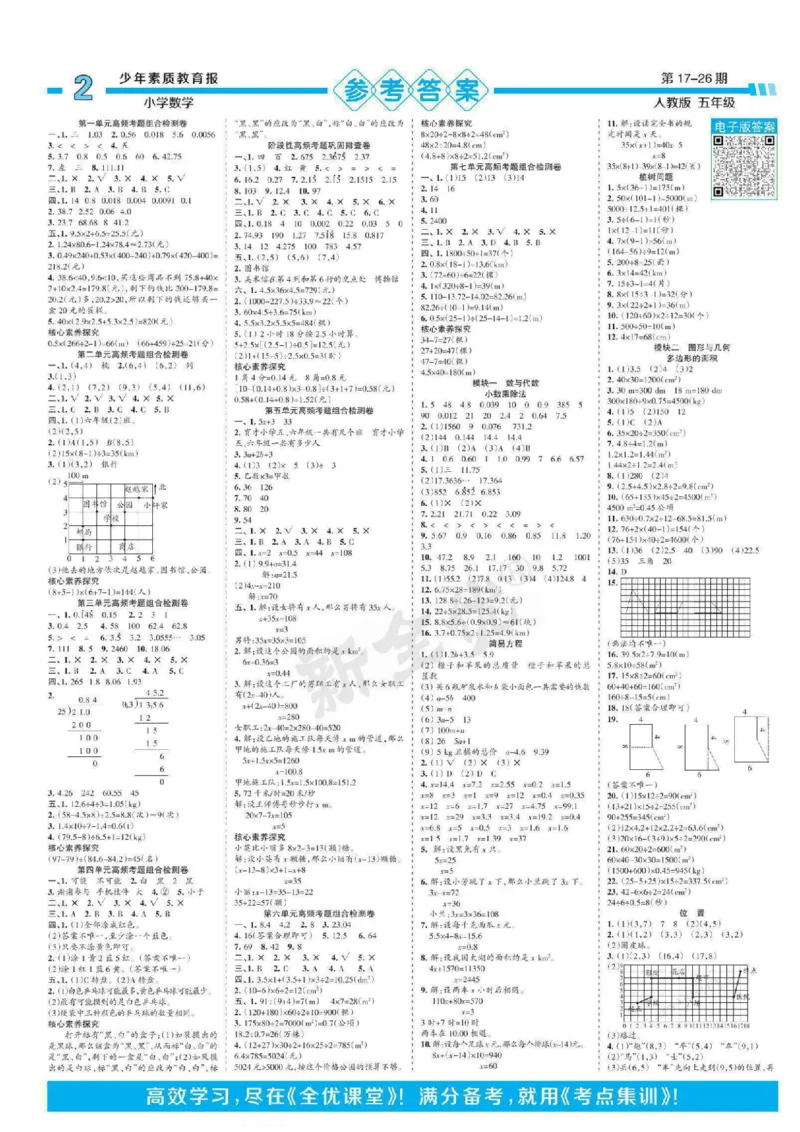 少年素质教育报5年级上册数学人教版_2024年人教版小学数学一二三四五六年级上册下册期中期末试a0747_小学全科《同步练习+精品试卷》打包下载（1-6年级单元月考期中期末试卷）