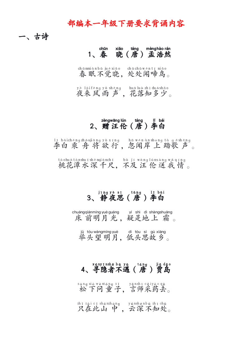 1.11_要求背诵内容(拼音版)_一年级上下册资料_小学一年级学习资料-25年更新版_1-02、小学一年级语文下册_3-6-2-1、复习、知识点、归纳汇总_部编（人教）版_精品总结类资料（背读类）