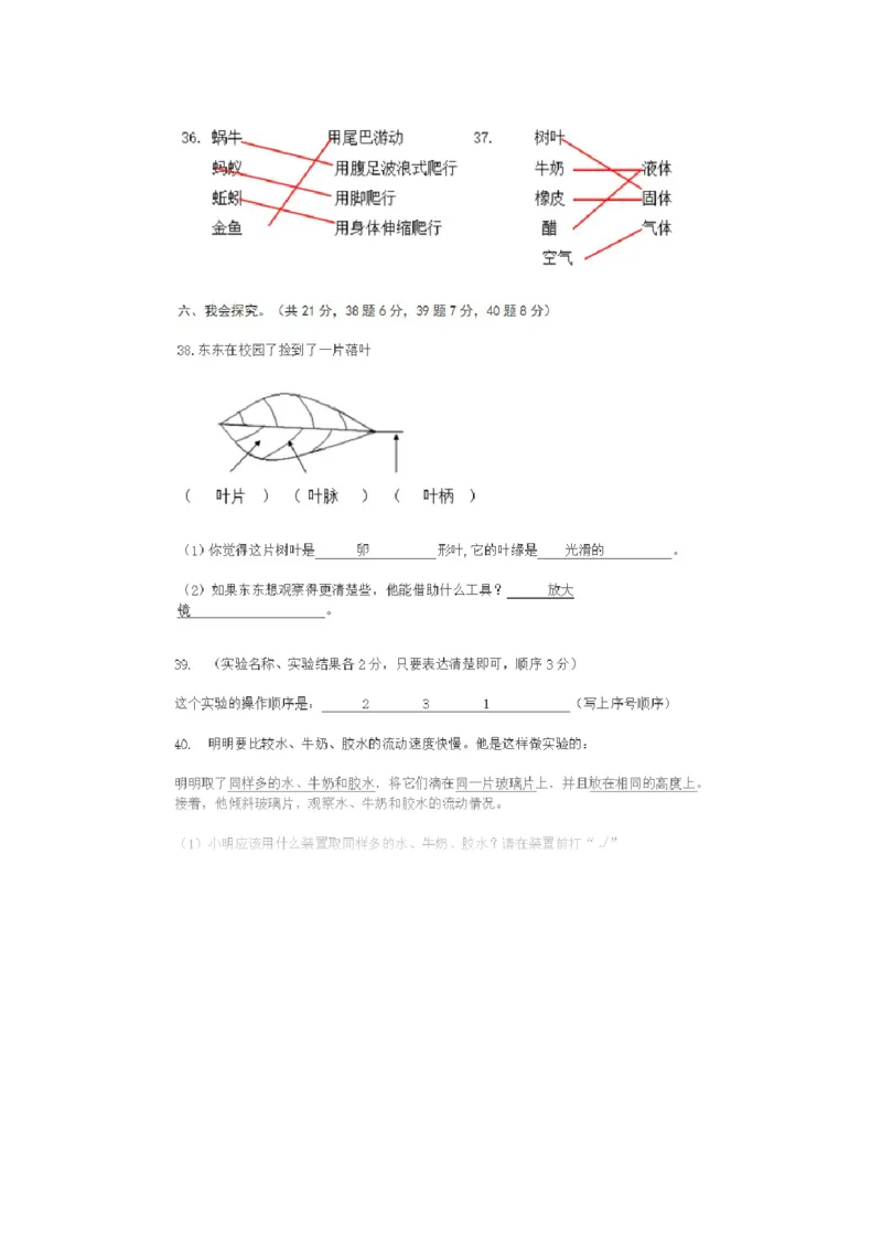 小学三年级科学上学期期末考试试卷及答案_2024年人教版小学数学一二三四五六年级上册下册期中期末试a0747_小学全科《同步练习+精品试卷》打包下载（1-6年级单元月考期中期末试卷）