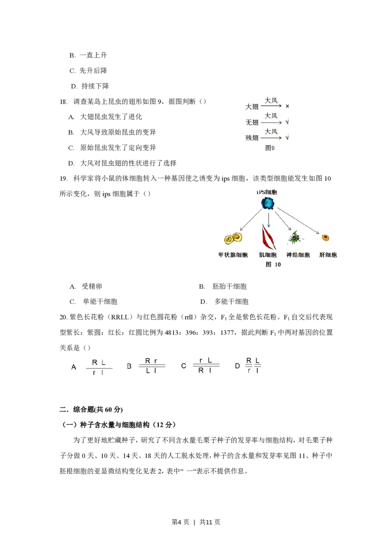 2018年高考生物试卷（上海）（空白卷）_生物历年高考真题_新&middot;PDF版2008-2025&middot;高考生物真题_生物（按年份分类）2008-2025_2018&middot;高考生物真题