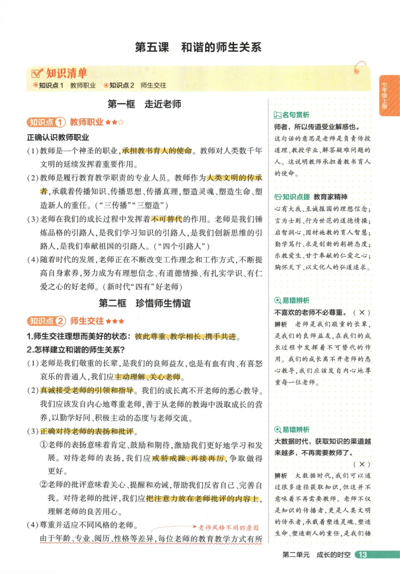 2026版53初中知识清单-道法