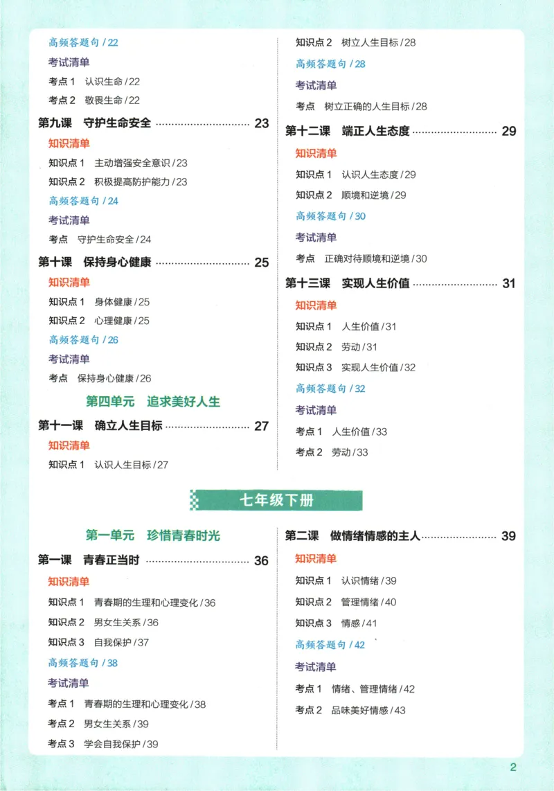 2026版53初中知识清单-道法