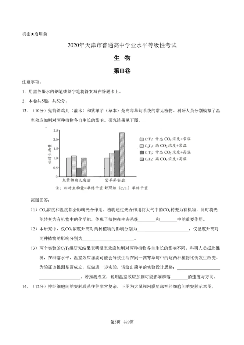 2020年高考生物试卷（天津）（空白卷）_生物历年高考真题_新&middot;PDF版2008-2025&middot;高考生物真题_生物（按试卷类型分类）2008-2025_自主命题卷&middot;生物（2008-2025）_天津自主命题&middot;生物（2008-2024）