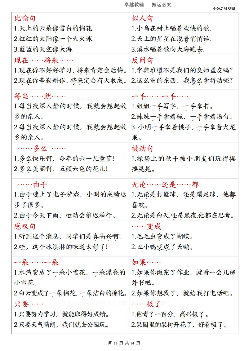 二年级上册语文期末总复习重点知识点归纳整理（小张老师整理）_1-6语文上册知识点