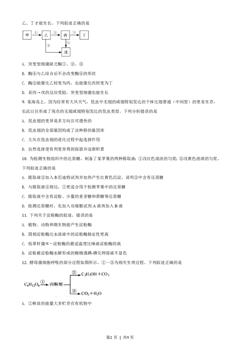 2020年高考生物试卷（浙江）（1月）（空白卷）_生物历年高考真题_新&middot;PDF版2008-2025&middot;高考生物真题_生物（按试卷类型分类）2008-2025_自主命题卷&middot;生物（2008-2025）