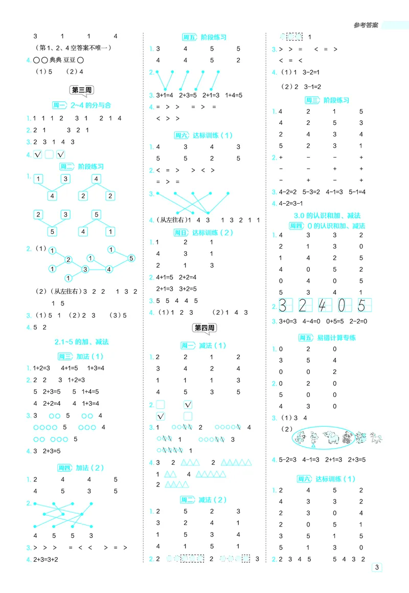 25秋星级口算天天练一年级数学上（R版）答案_🍎星级口算人教25年上册(1)
