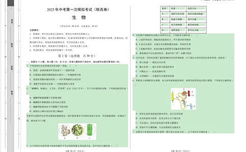 生物（陕西卷）（考试版A3）_2025年初中《中考第一次模拟》全国各地区模拟卷（8科全）(1)_2025年《中考第一次模拟卷》初中生物_陕西&radic;