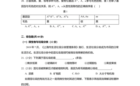 2019年高考生物试卷（上海）（空白卷）_生物历年高考真题_新&middot;Word版2008-2025&middot;高考生物真题_生物（按试卷类型分类）2008-2025_自主命题卷&middot;生物（2008-2025）_上海自主命题&middot;生物（2008-2022）