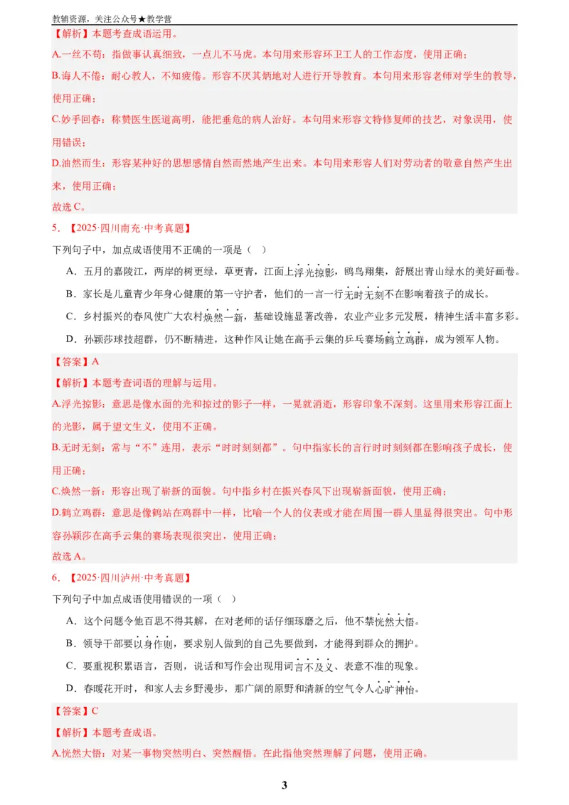 专题02词语运用(解析版)_2023-2025《3年中考1年模拟真题分类汇编》语文