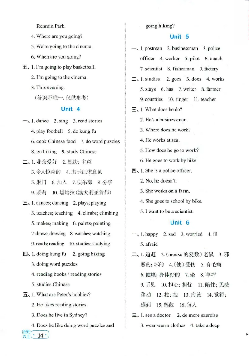 25秋《默写小达人》6年级上册英语人教pep答案_六年级(2)