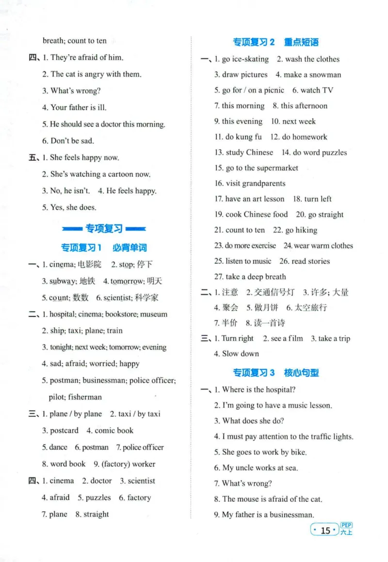 25秋《默写小达人》6年级上册英语人教pep答案_六年级(2)