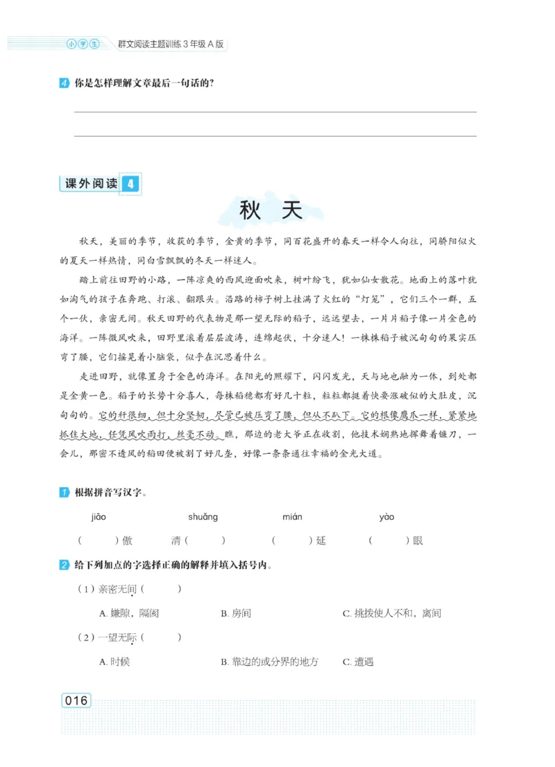 《群文阅读主题训练》语文3年级上册（RJ）