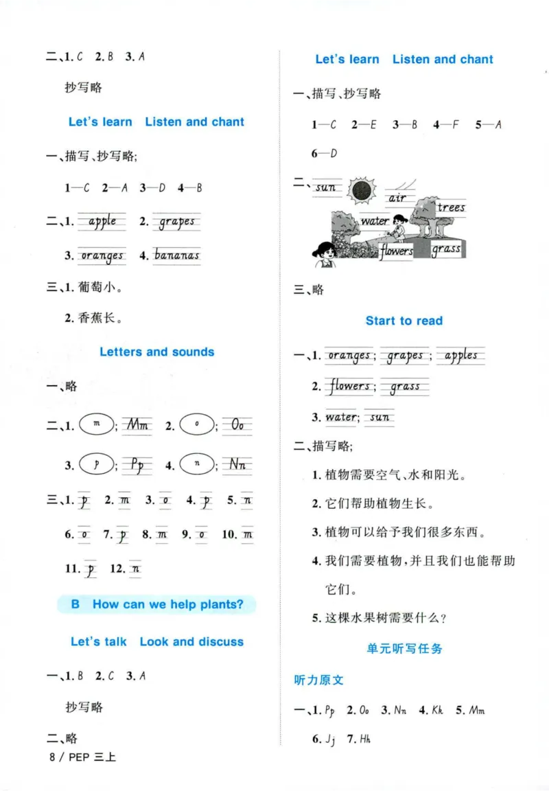 25秋《默写小达人》3年级上册英语人教pep答案_三年级(2)