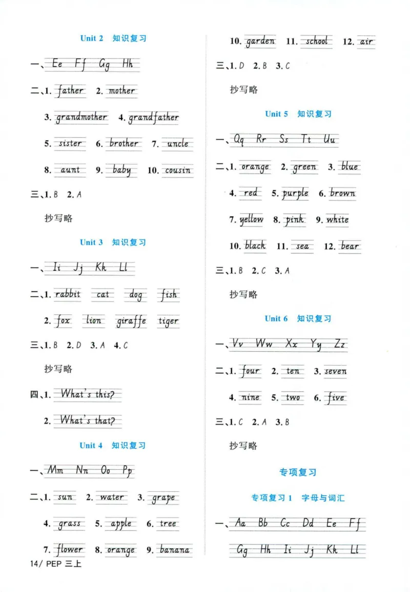 25秋《默写小达人》3年级上册英语人教pep答案_三年级(2)