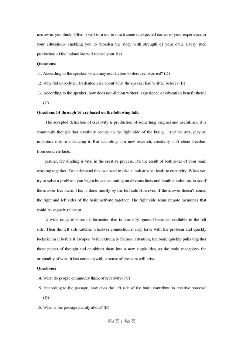 2019年高考英语试卷（上海）（秋考）（答案卷）_英语历年高考真题_新&middot;PDF版2008-2025&middot;高考英语真题_英语（按年份分类）2008-2025_2019&middot;高考英语真题