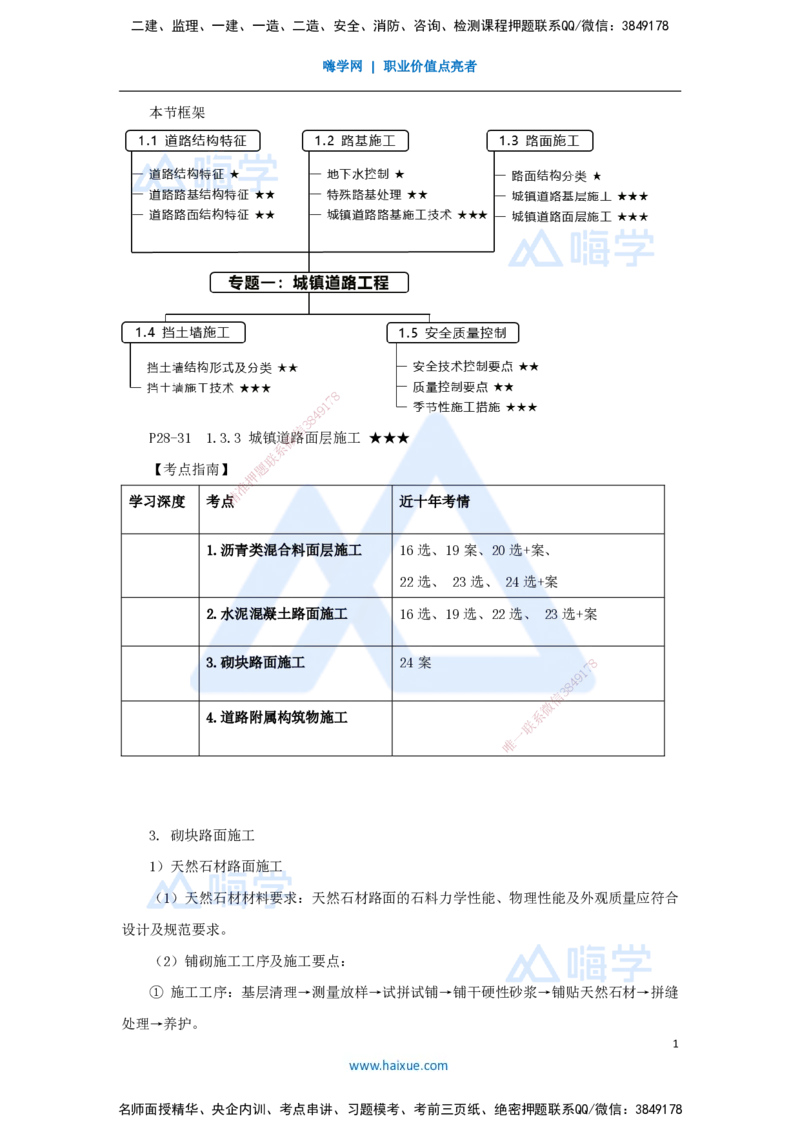 09.2025王欢-3D实景通关-专题一（8）面层施工（砌块路面+附属构筑物）_2026年一级建造师_2026年一建市政_2025年一建市政SVIP_02-基础精讲✿高端面授✿深度强化_讲义