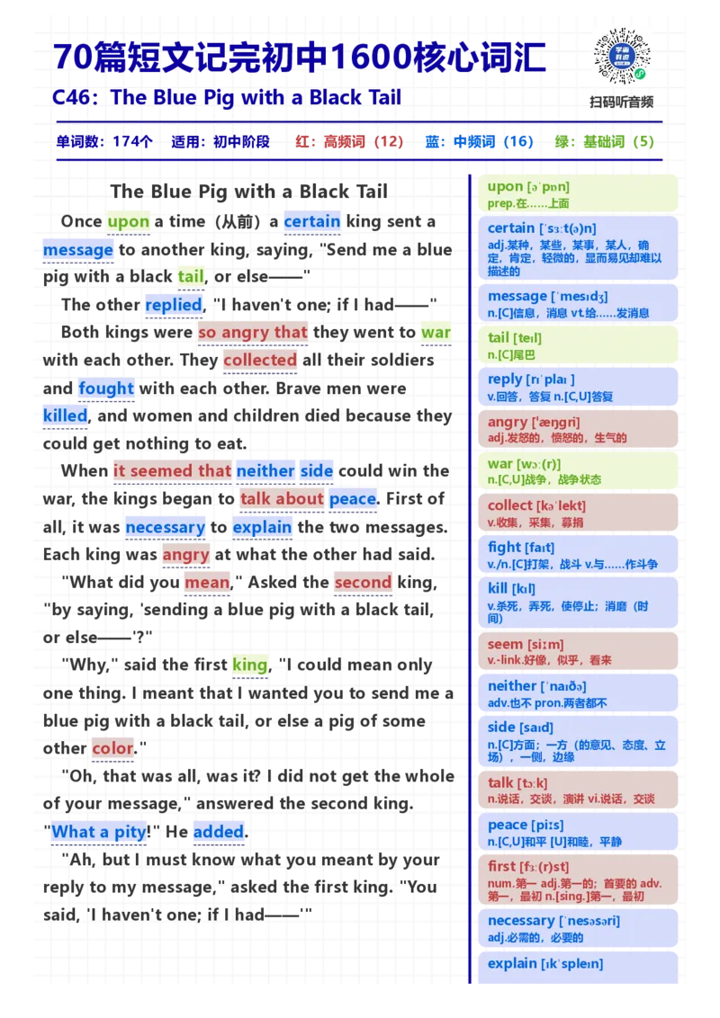[高清版]70篇短文记完初中必会1600核心词汇_小学全网线上同款资料_28号文件小初英语