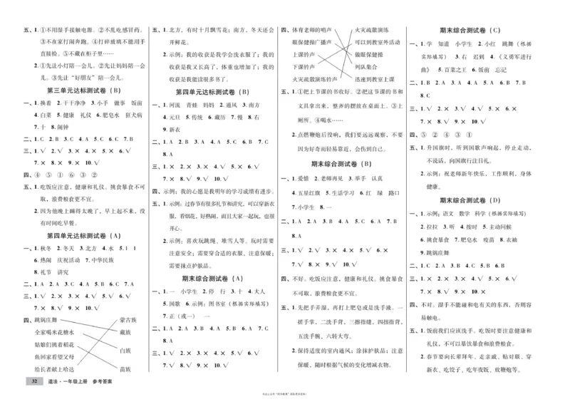 单元测试卷道德与法治一上_2024年人教版小学数学一二三四五六年级上册下册期中期末试a0747_小学全科《同步练习+精品试卷》打包下载（1-6年级单元月考期中期末试卷）_小学道德与法治