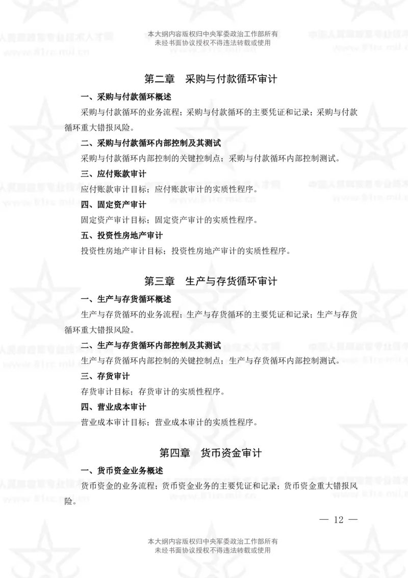 3、审计专业科目考试大纲_军队文职(1)_08.备考分数线等信息_新版军队文职考试大纲