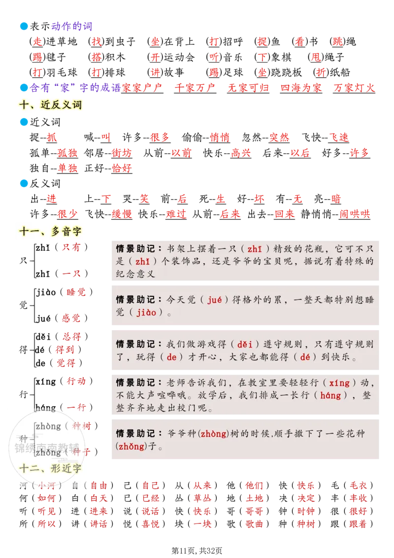 1157一年级（下）语文1-8单元考点知识背记（32页）(1)_一年级上下册资料_一年级下册小红书同款资料_一下数学