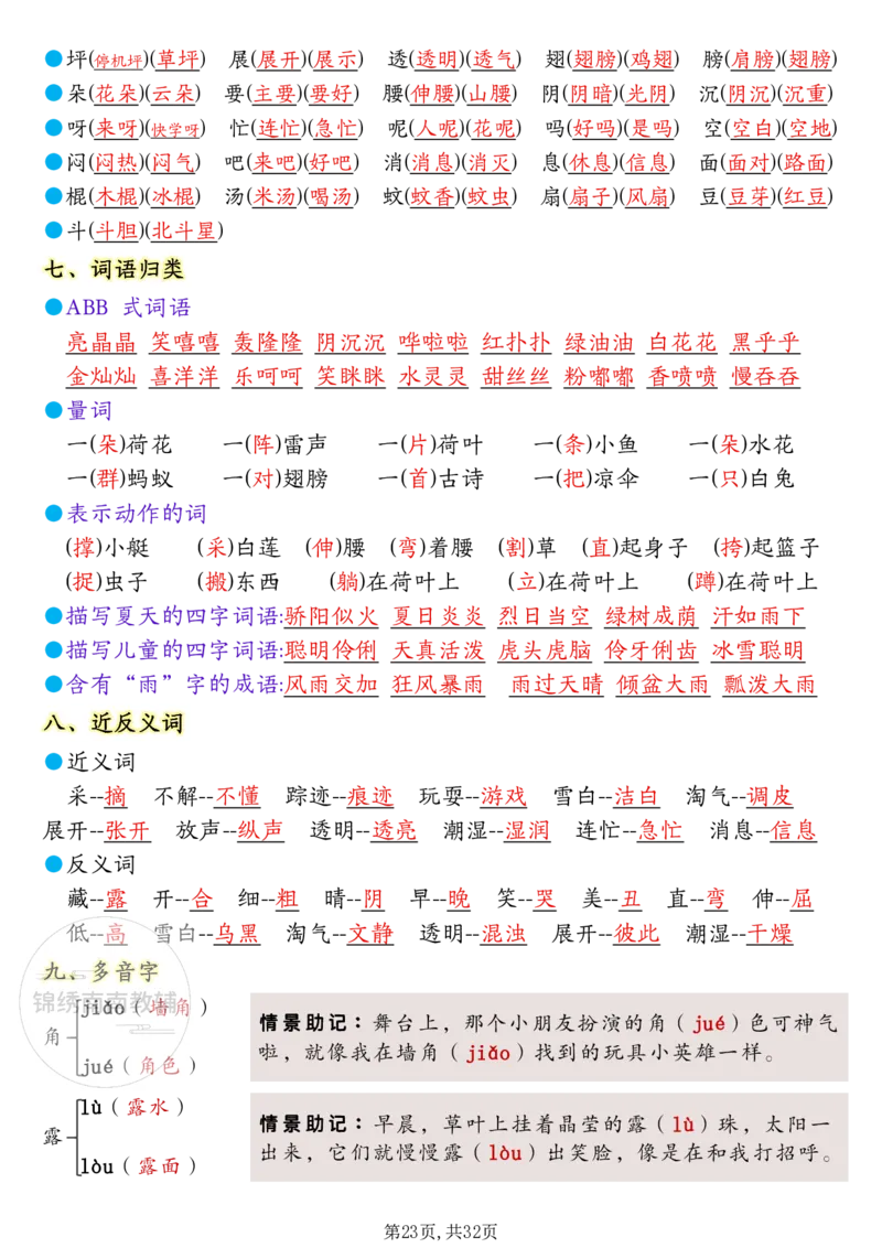 1157一年级（下）语文1-8单元考点知识背记（32页）(1)_一年级上下册资料_一年级下册小红书同款资料_一下数学