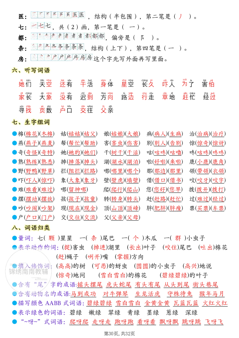 1157一年级（下）语文1-8单元考点知识背记（32页）(1)_一年级上下册资料_一年级下册小红书同款资料_一下数学