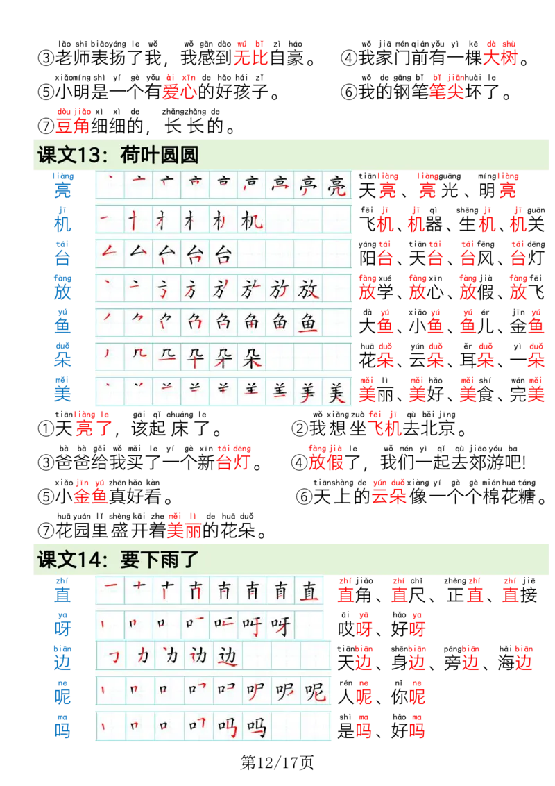 1002一（下）语文写字表笔画笔顺组词造句_一年级上下册资料_一年级下册小红书同款资料_一下数学