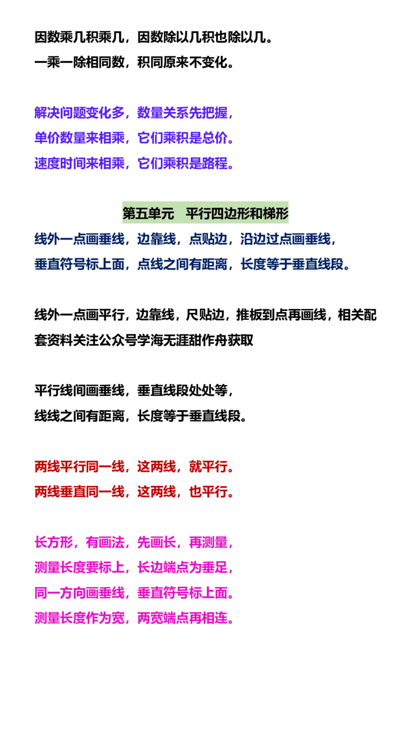 2025秋新版四年级数学上册开学必备：各单元知识点顺口溜(555)_小学全网线上同款资料