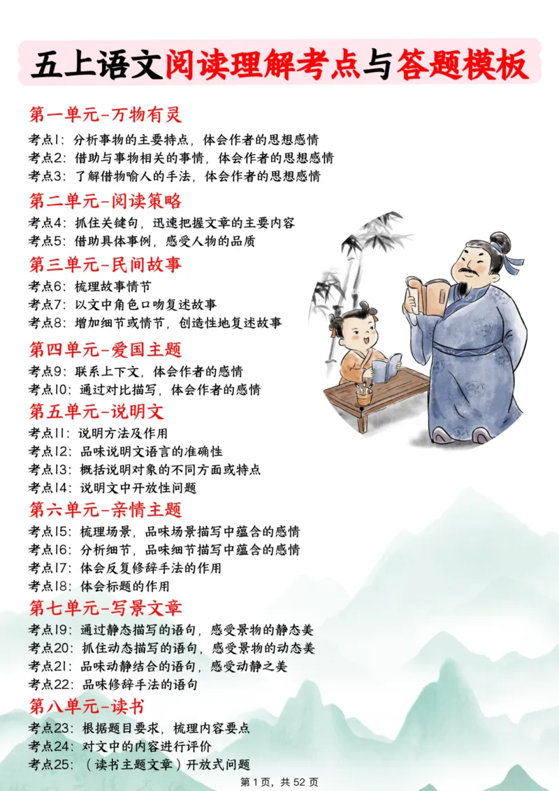 1_706五上语文阅读理解考点与答题模板（含答案共52页）_小学全网线上同款资料_k92_语文