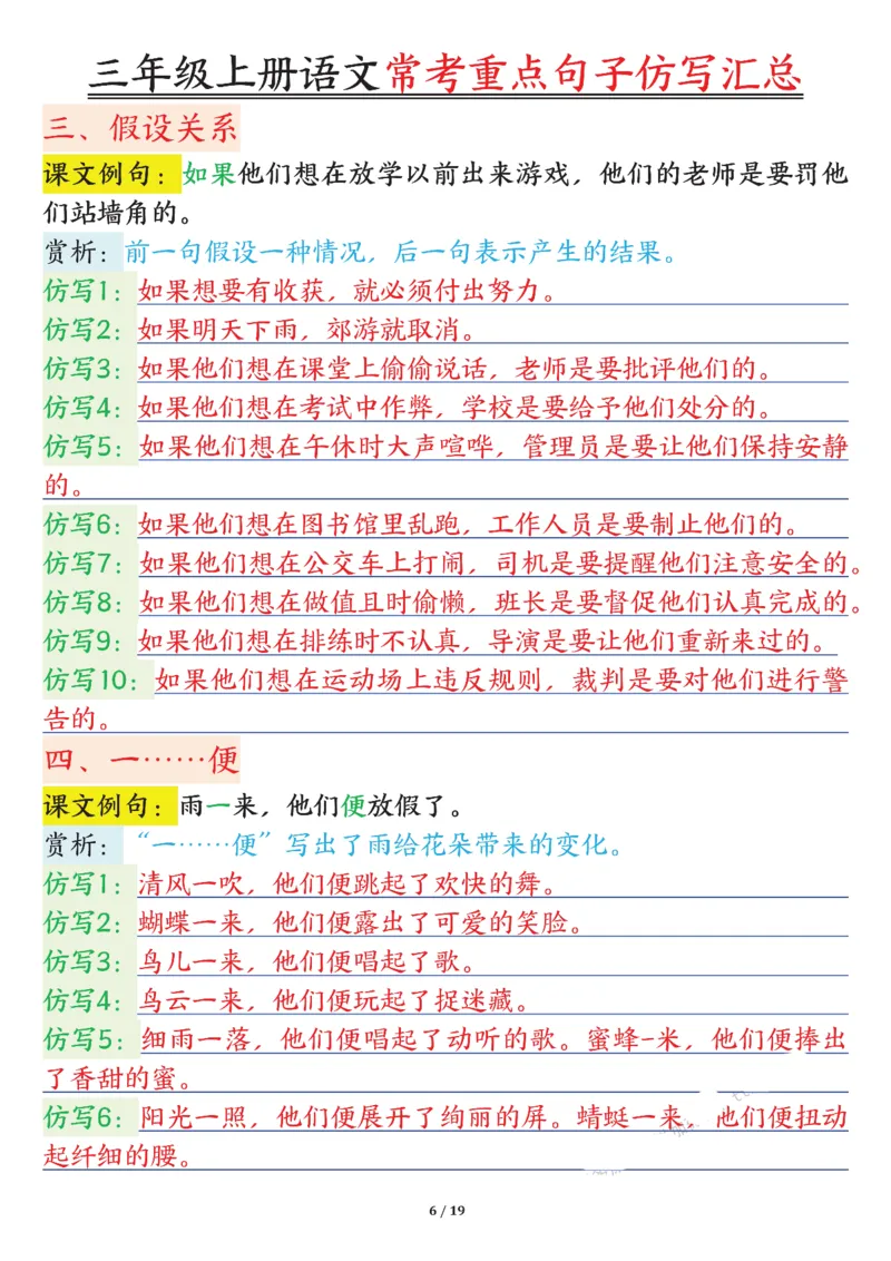 0904三年级上册语文常考重点句子仿写汇总输出_一到六小学晨读晚默晨诵晚读_三年级上册各类资料(小纸条知识点默写单)