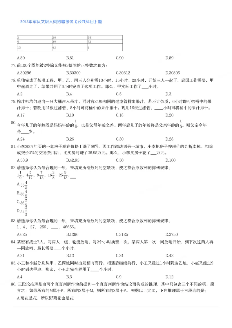 2015年军队文职人员招聘考试《公共科目》题_军队文职(1)_01.军队文职真题-公共课_版本二（2013-2025）_1.真题题目