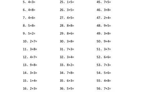 15以内加法第1~20篇_小学数学口算竖式脱式计算应用题一二三四五六年级上下册电_小学数学口算题库电子版（1-6）_小学数学口算一年级_口算题适合1年级(含答案）