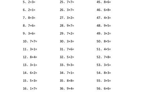15以内加法第1~20篇_小学数学口算竖式脱式计算应用题一二三四五六年级上下册电_小学数学口算题库电子版（1-6）_小学数学口算一年级_口算题适合1年级(含答案）