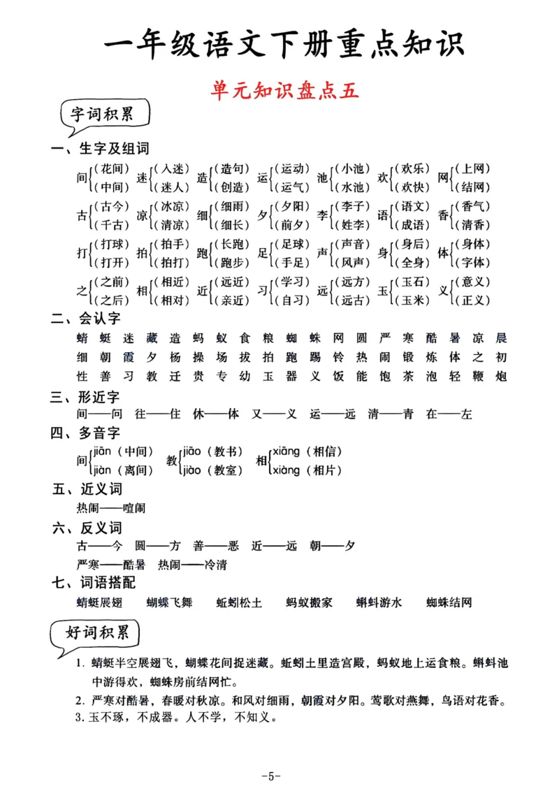 2.6一年级语文单元知识盘点_一年级上下册资料_小学一年级学习资料-25年更新版_1-02、小学一年级语文下册_3-6-2-1、复习、知识点、归纳汇总_部编（人教）版_精品总结类资料（背读类）